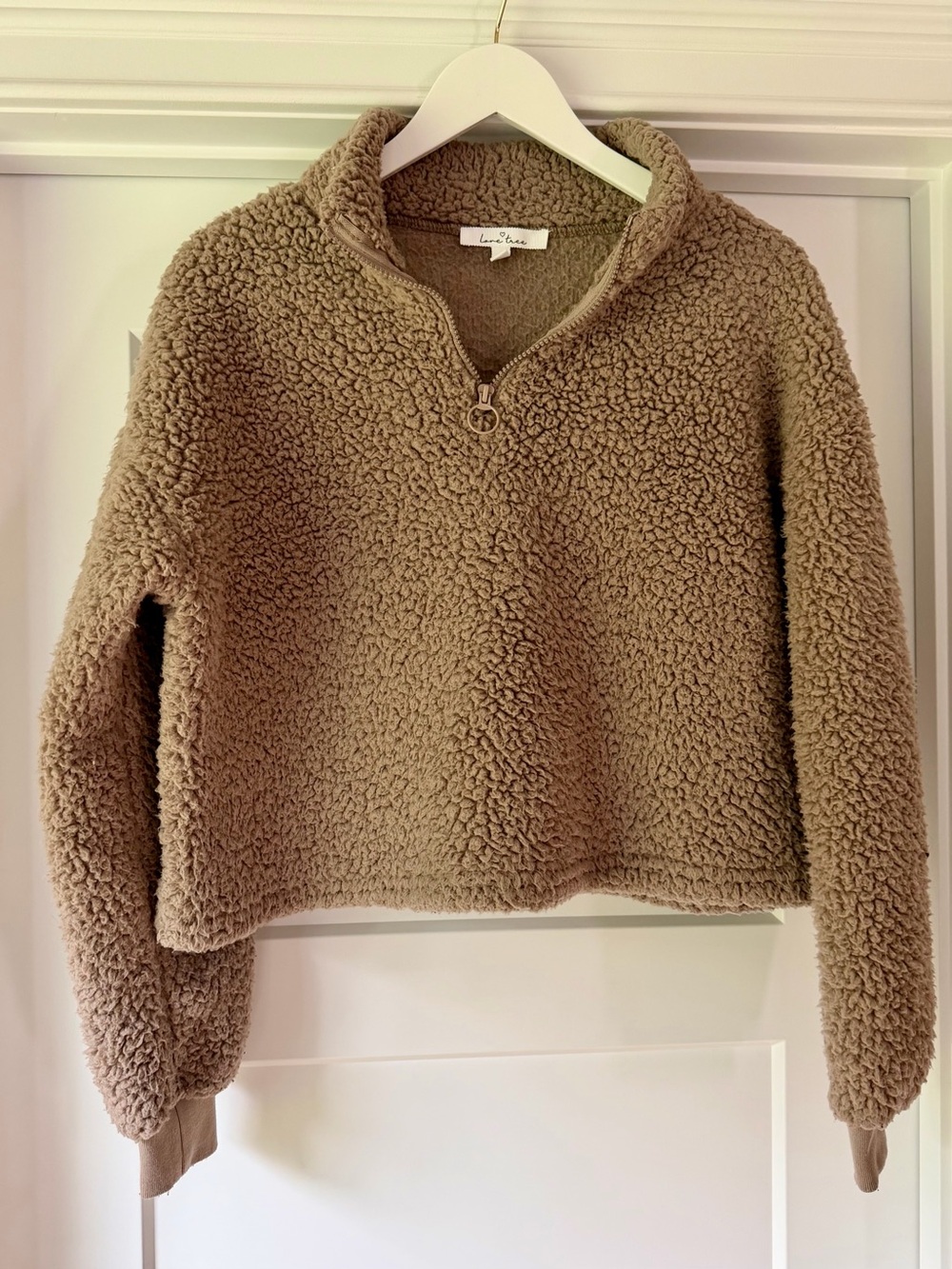 Love Tree Taupe Sherpa Half-Zip Pullover Size Medium